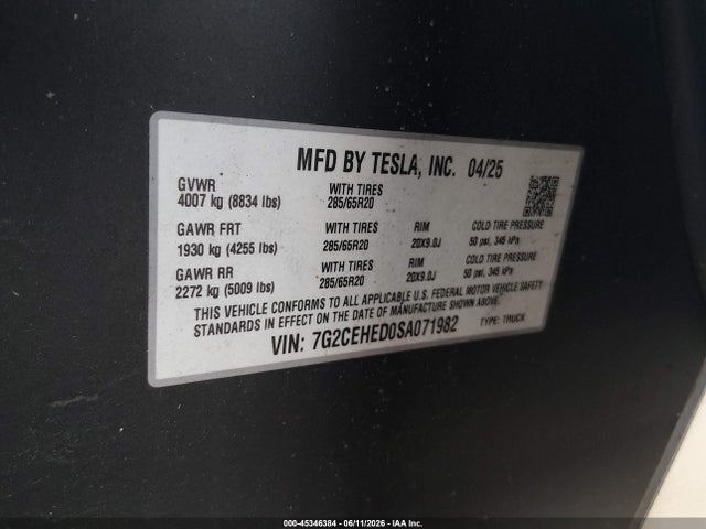 Tesla Cybertruck All-wheel Drive 2025 7G2CEHED0SA071982 Image 9