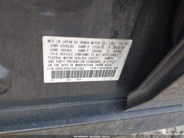 Aukcja sprzedaży 2007 Acura Tsx, vin: JH4CL95827C021852, numer aukcji: 45346388