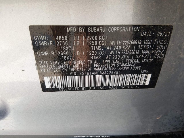 Subaru Outback Limited 2021 4S4BTANC7M3226495 Image 9