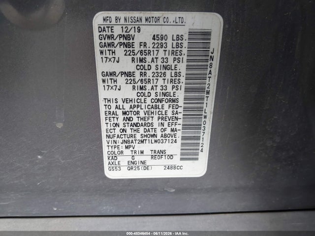 JN8AT2MT1LW037124 Nissan Rogue S Fwd