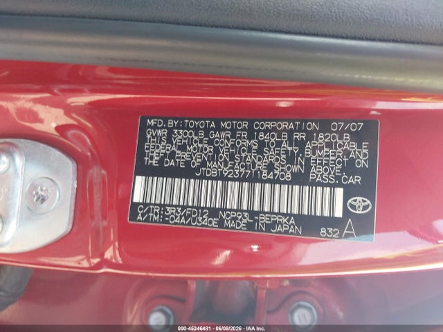 Aukcja sprzedaży 2007 Toyota Yaris, vin: JTDBT923771184708, numer aukcji: 45346481