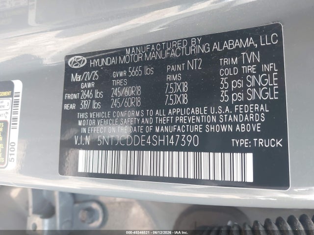 2025 Hyundai Santa Cruz Sel Activity მანქანა იყიდება აუქციონზე, vin: 5NTJCDDE4SH147390, აუქციონის ნომერი: 45346521
