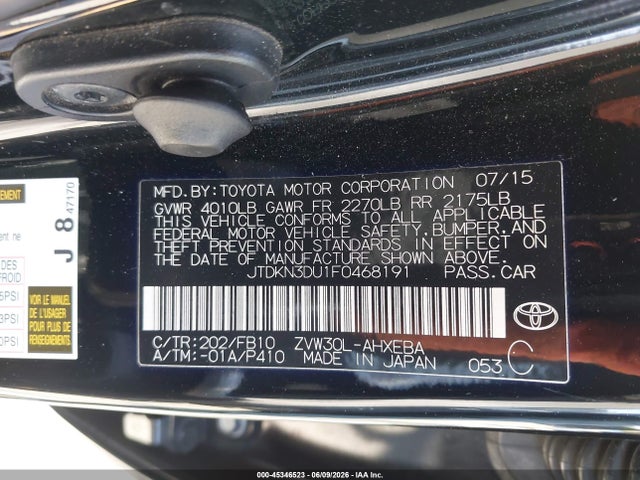 JTDKN3DU1F0468191 Toyota Prius Two