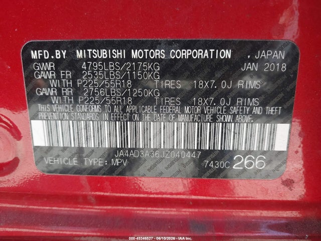 JA4AD3A36JZ040447 Mitsubishi Outlander Le/se/sel