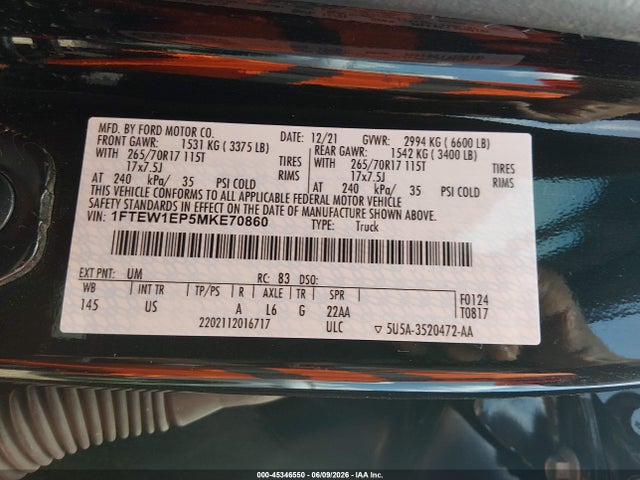 Ford F-150 Xlt 2021 1FTEW1EP5MKE70860 Image 9