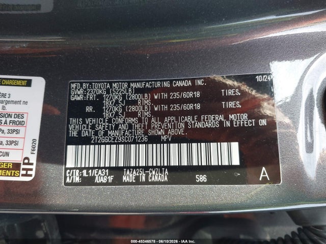 45346578 :رقم المزاد ، 2T2GGCEZ9SC071236 vin ، 2025 Lexus Nx 350 Premium مزاد بيع