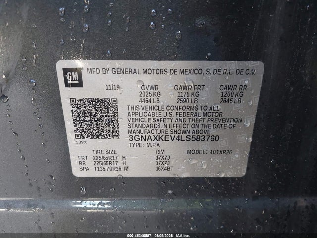 3GNAXKEV4LS583760 Chevrolet Equinox Fwd Lt 1.5l Turbo