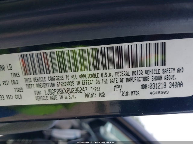 2008 Jeep Liberty Sport მანქანა იყიდება აუქციონზე, vin: 1J8GP28KX8W236247, აუქციონის ნომერი: 45346610