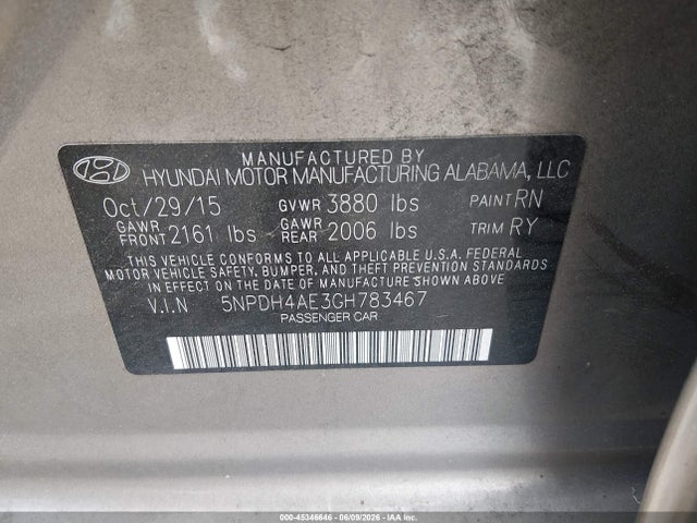 Hyundai Elantra Value Edition 2016 5NPDH4AE3GH783467 Image 9