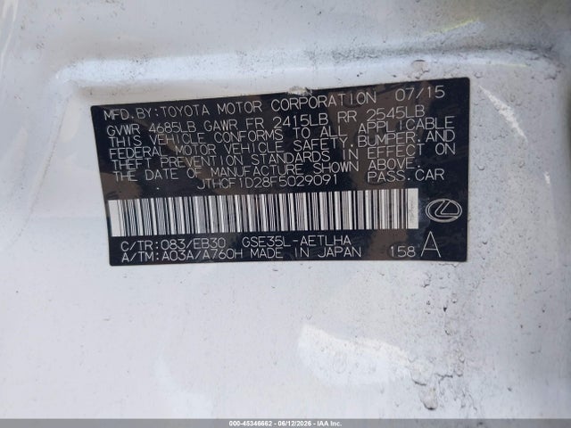 Продажа на аукционе авто 2015 Lexus Is 250, vin: JTHCF1D28F5029091, номер лота: 45346662