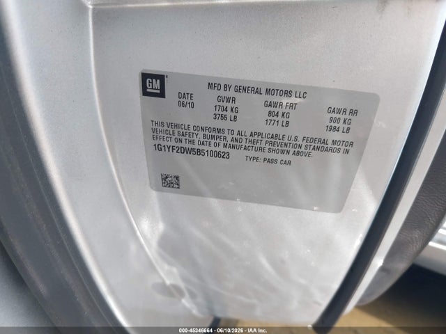 2011 Chevrolet Corvette მანქანა იყიდება აუქციონზე, vin: 1G1YF2DW5B5100623, აუქციონის ნომერი: 45346664