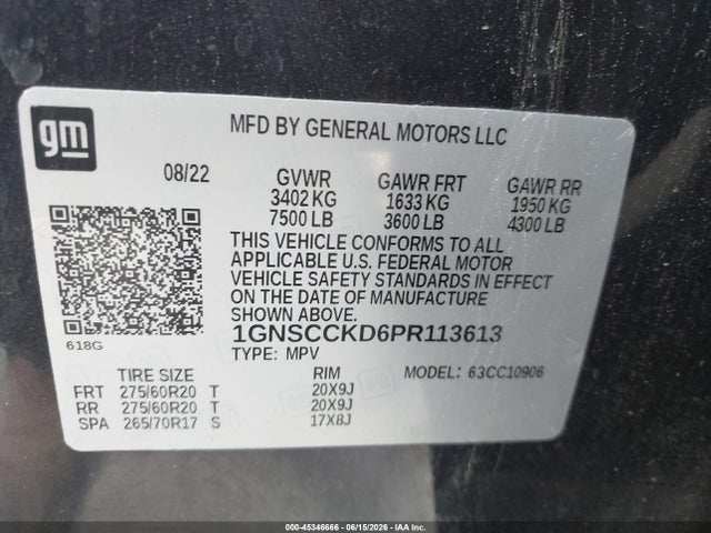 Aukcja sprzedaży 2023 Chevrolet Suburban 2wd Lt, vin: 1GNSCCKD6PR113613, numer aukcji: 45346666