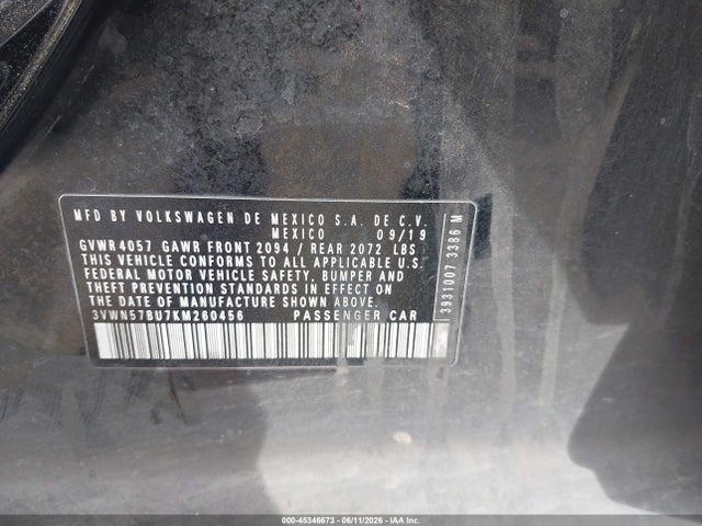 45346673 :رقم المزاد ، 3VWN57BU7KM260456 vin ، 2019 Volkswagen Jetta 1.4t S مزاد بيع