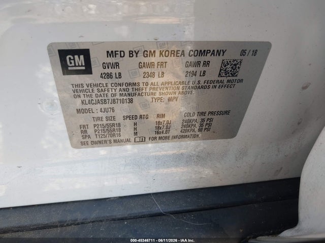 Aukcja sprzedaży 2018 Buick Encore Preferred, vin: KL4CJASB7JB710138, numer aukcji: 45346711