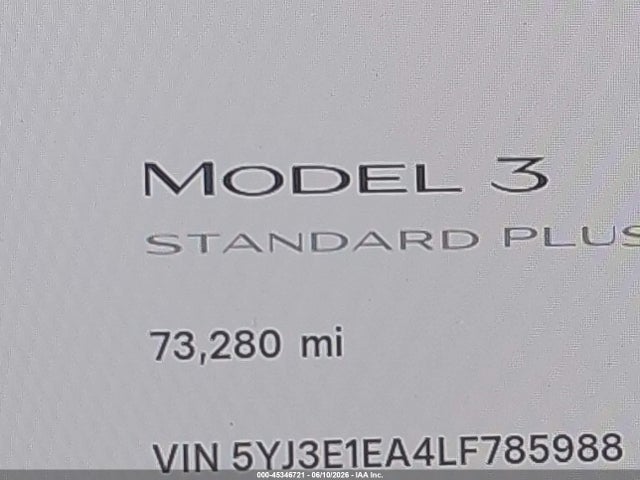 Продажа на аукционе авто 2020 Tesla Model 3 Standard Range Plus Rear-wheel Drive/standard Range Rear-wheel Drive, vin: 5YJ3E1EA4LF785988, номер лота: 45346721