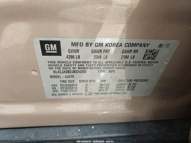 Продаж на аукціоні авто 2018 Buick Encore Preferred, vin: KL4CJASB2JB524250, номер лоту: 45346723