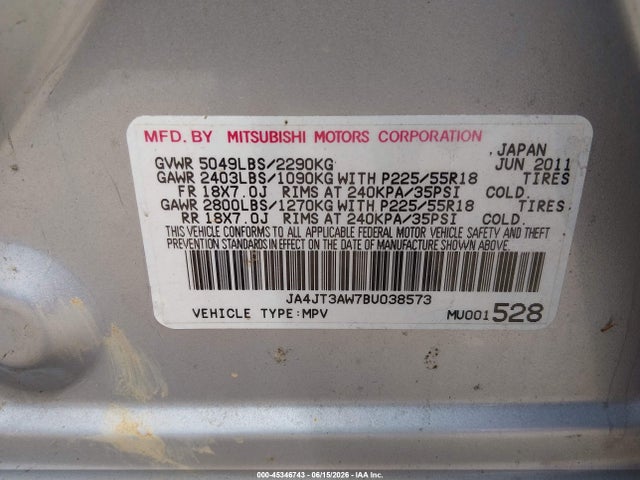 Продажа на аукционе авто 2011 Mitsubishi Outlander Se, vin: JA4JT3AW7BU038573, номер лота: 45346743