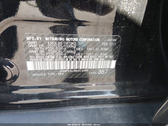 2021 Mitsubishi Outlander Sport 2.0 Se 2wd მანქანა იყიდება აუქციონზე, vin: JA4APVAU2MU024386, აუქციონის ნომერი: 45346745
