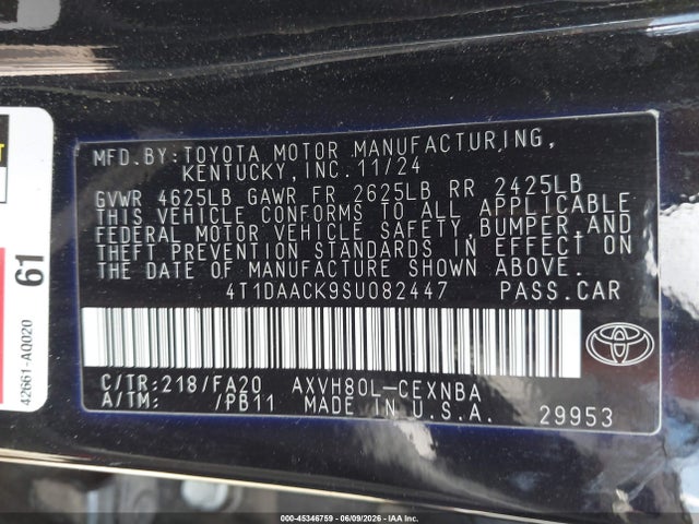 Aukcja sprzedaży 2025 Toyota Camry Le, vin: 4T1DAACK9SU082447, numer aukcji: 45346759