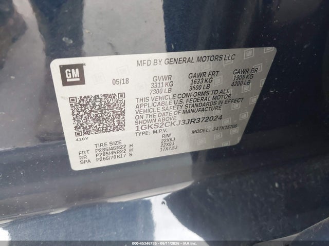 2018 Gmc Yukon Denali მანქანა იყიდება აუქციონზე, vin: 1GKS2CKJ3JR372024, აუქციონის ნომერი: 45346796