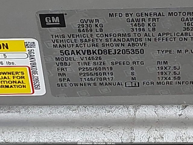 45346828 :رقم المزاد ، 5GAKVBKD8EJ205350 vin ، 2014 Buick Enclave Leather مزاد بيع