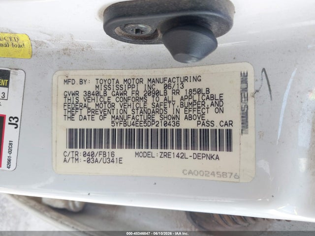 45346847 :رقم المزاد ، 5YFBU4EE5DP210436 vin ، 2013 Toyota Corolla Le مزاد بيع