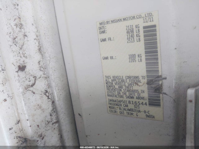 Aukcja sprzedaży 2012 Nissan Maxima 3.5 Sv, vin: 1N4AA5AP5CC816544, numer aukcji: 45346872