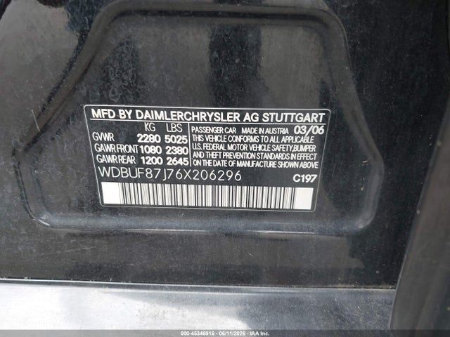 Aukcja sprzedaży 2006 Mercedes-benz E 350 4matic, vin: WDBUF87J76X206296, numer aukcji: 45346916