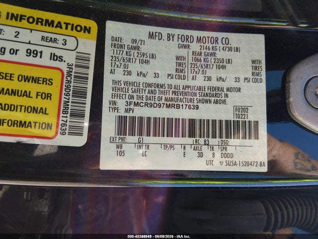 3FMCR9D97MRB17639 Ford Bronco Sport Badlands