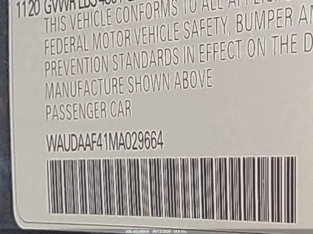 45346956 :رقم المزاد ، WAUDAAF41MA029664 vin ، 2021 Audi A4 Premium 45 Tfsi S Line Quattro S Tronic مزاد بيع