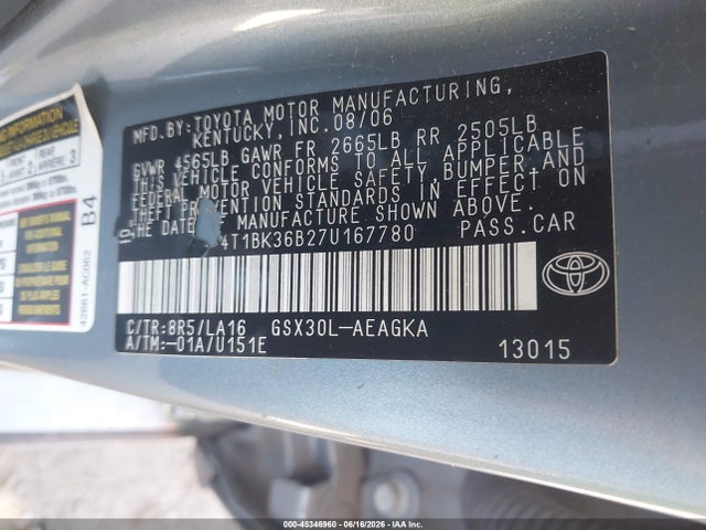 45346960 :رقم المزاد ، 4T1BK36B27U167780 vin ، 2007 Toyota Avalon Xls مزاد بيع