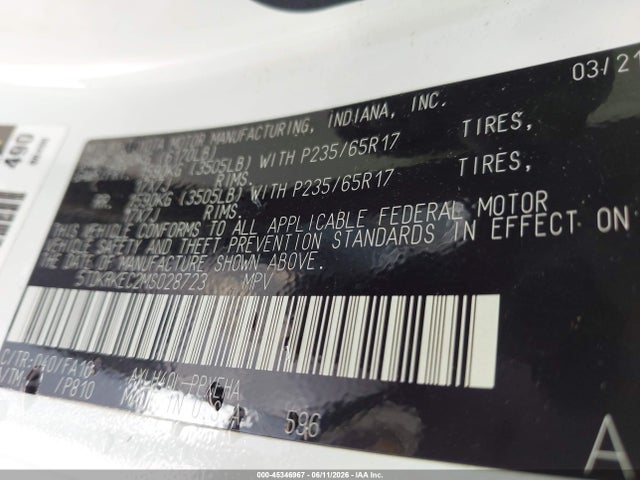 Toyota SIENNA LE 2021 5TDKRKEC2MS028723 Image 9