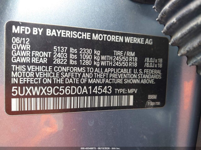 2013 Bmw X3 Xdrive28i მანქანა იყიდება აუქციონზე, vin: 5UXWX9C56D0A14543, აუქციონის ნომერი: 45346975