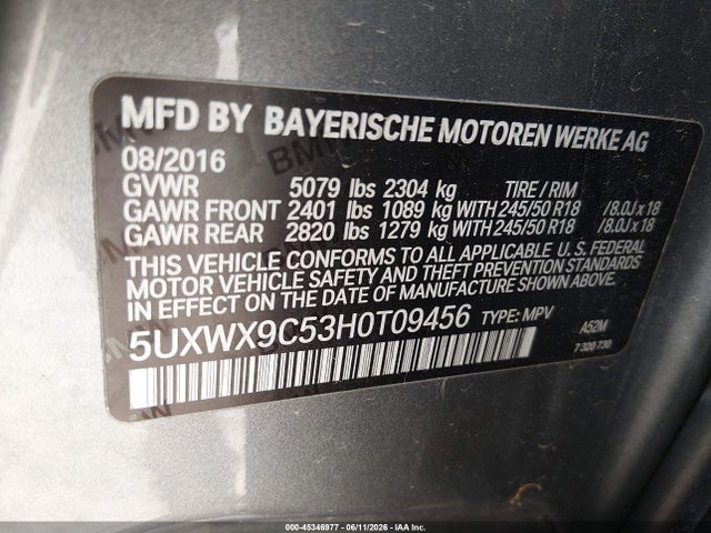 Aukcja sprzedaży 2017 Bmw X3 Xdrive28i, vin: 5UXWX9C53H0T09456, numer aukcji: 45346977