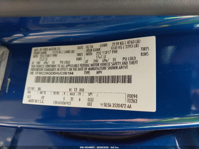 Aukcja sprzedaży 2017 Ford Escape Se, vin: 1FMCU9GD6HUC06194, numer aukcji: 45346991