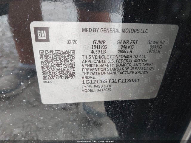 Aukcja sprzedaży 2020 Chevrolet Malibu Fwd 1fl, vin: 1G1ZC5ST3LF113034, numer aukcji: 45347040