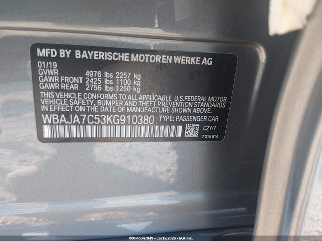 Продажа на аукционе авто 2019 Bmw 530i Xdrive, vin: WBAJA7C53KG910380, номер лота: 45347049