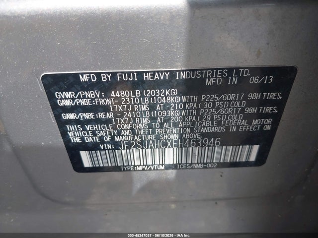 Aukcja sprzedaży 2014 Subaru Forester 2.5i Limited, vin: JF2SJAHCXEH463946, numer aukcji: 45347057