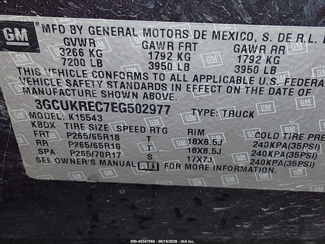 3GCUKREC7EG502977 Chevrolet Silverado 1500 Lt