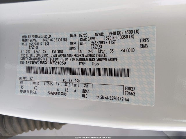 Ford F-150 Xl 2020 1FTEW1EBXLKF21059 Image 9