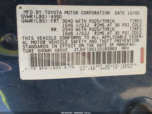 Продаж на аукціоні авто 2001 Lexus Rx 300, vin: JTJHF10U110183983, номер лоту: 45347091