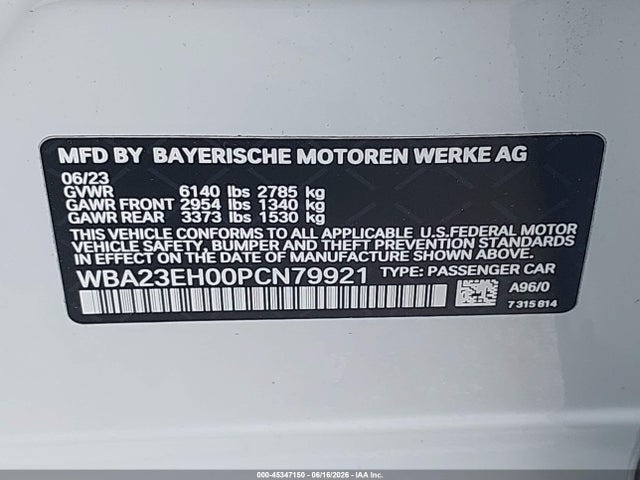 45347150 :رقم المزاد ، WBA23EH00PCN79921 vin ، 2023 Bmw 740 I مزاد بيع
