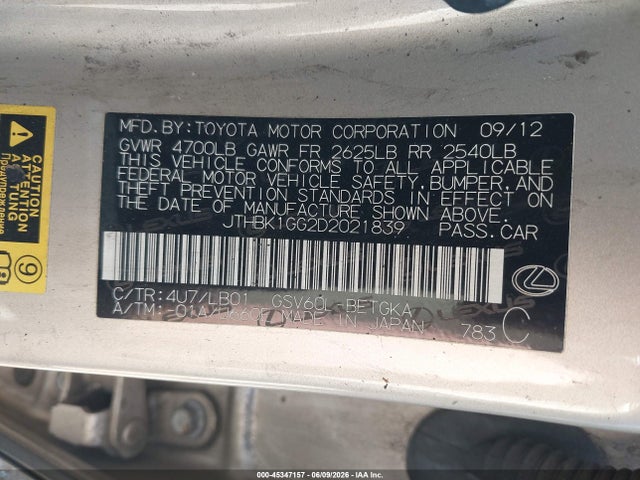 45347157 :رقم المزاد ، JTHBK1GG2D2021839 vin ، 2013 Lexus Es 350 مزاد بيع