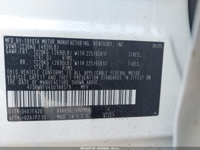 4T3RWRFV4SU188579 Toyota Rav4 Hybrid Xle