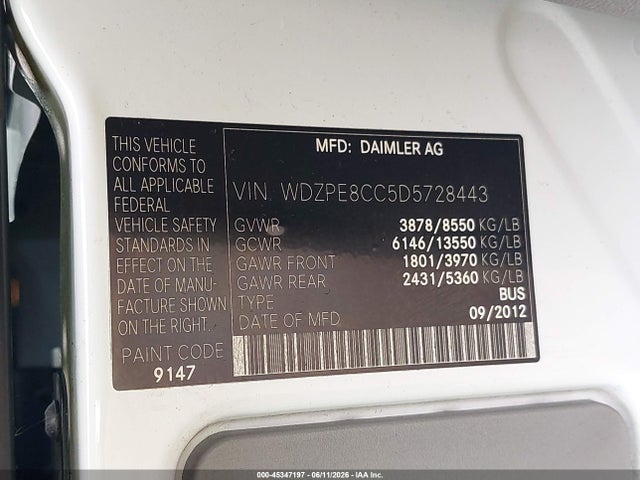 Продажа на аукционе авто 2013 Mercedes-benz Sprinter 2500 High  Roof, vin: WDZPE8CC5D5728443, номер лота: 45347197