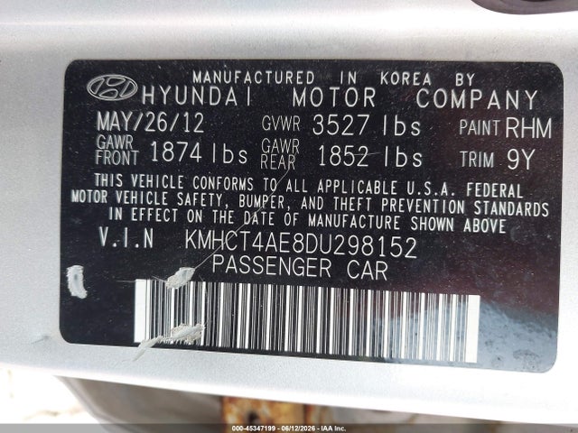 Продаж на аукціоні авто 2013 Hyundai Accent Gls, vin: KMHCT4AE8DU298152, номер лоту: 45347199