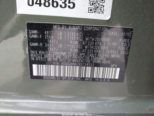 Aukcja sprzedaży 2024 Subaru Crosstrek Limited, vin: 4S4GUHN67R3736052, numer aukcji: 45347207
