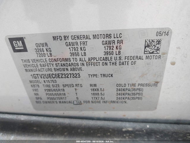 Продажа на аукционе авто 2014 Gmc Sierra 1500 Sle, vin: 1GTV2UEC6EZ327323, номер лота: 45347209