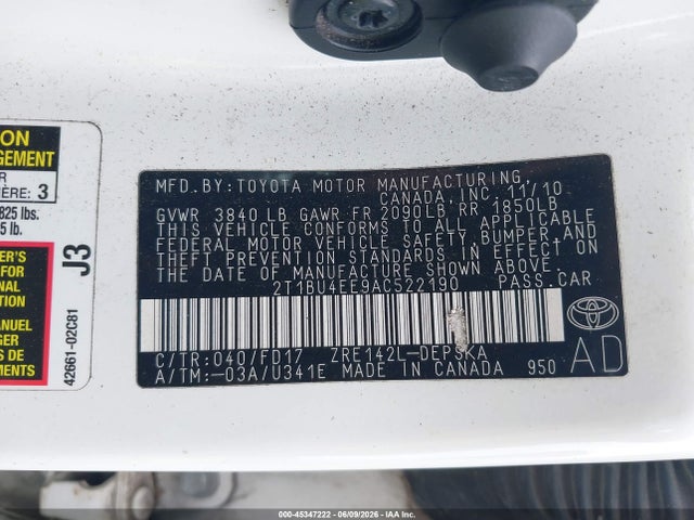 Aukcja sprzedaży 2010 Toyota Corolla S, vin: 2T1BU4EE9AC522190, numer aukcji: 45347222