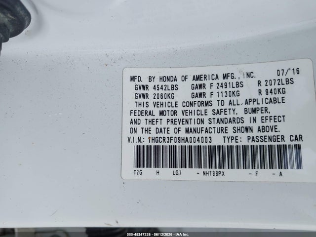 Honda Accord Ex-l V6 2017 1HGCR3F09HA004003 Image 9